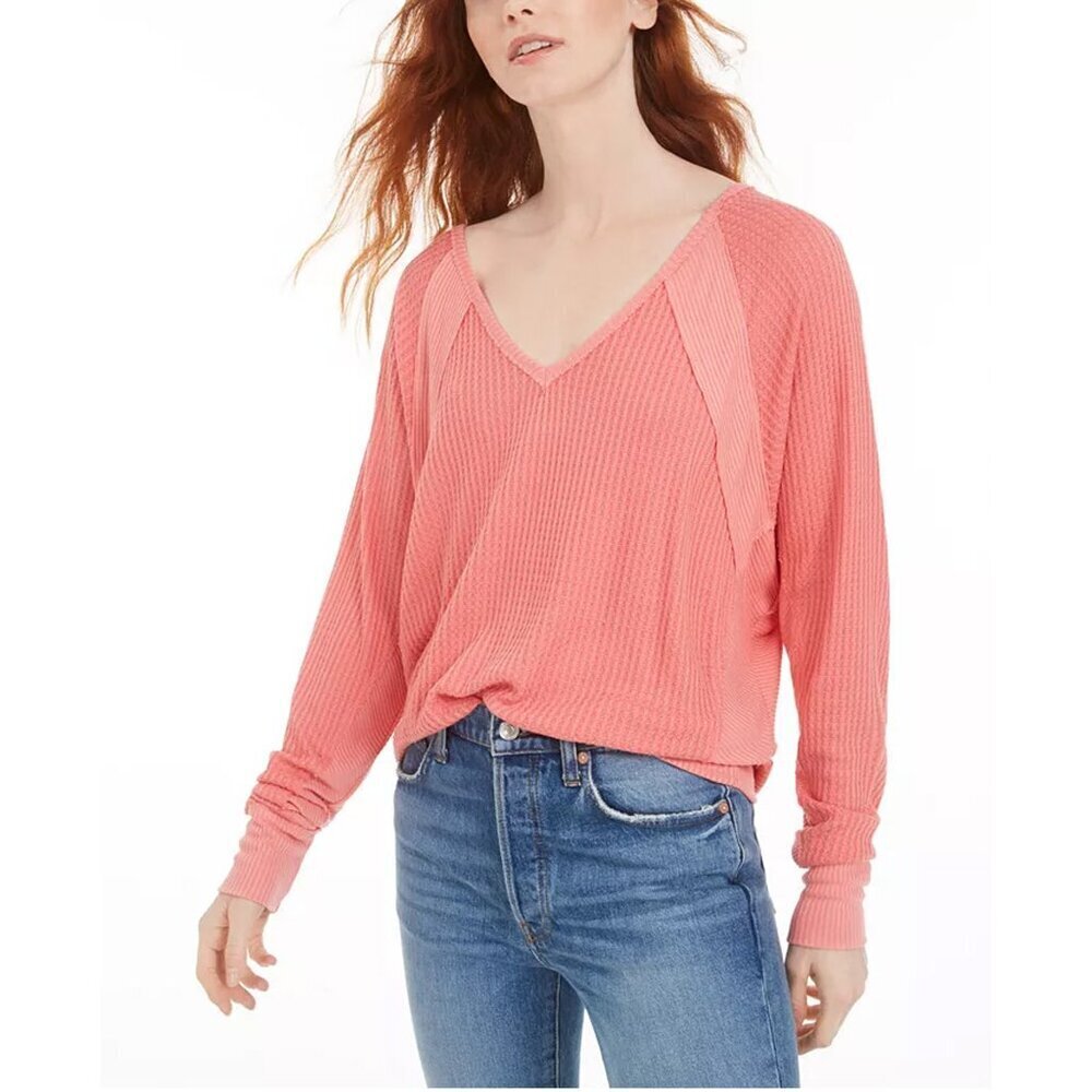 Free People Santa Clara Top Sz M Pink Knit Long Sleeve Oversized Sweatshirt - Picture 3 of 12